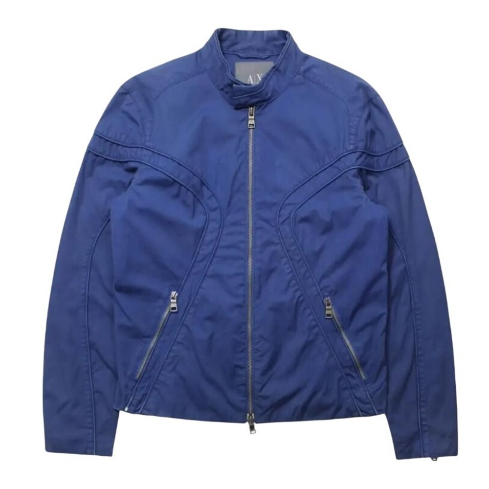 Armani Exchange A|X Jacket Coat Full Zip Blue Moto Pockets Men's Size Large